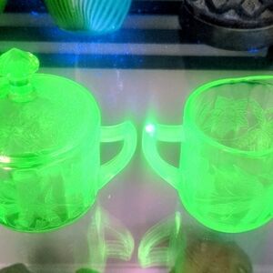 Vintage Uranium Glass Sugar and Creamer Set - Neon Green